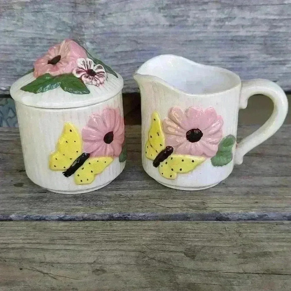 Other - Vintage Floral and Butterfly Cream and Sugar Set